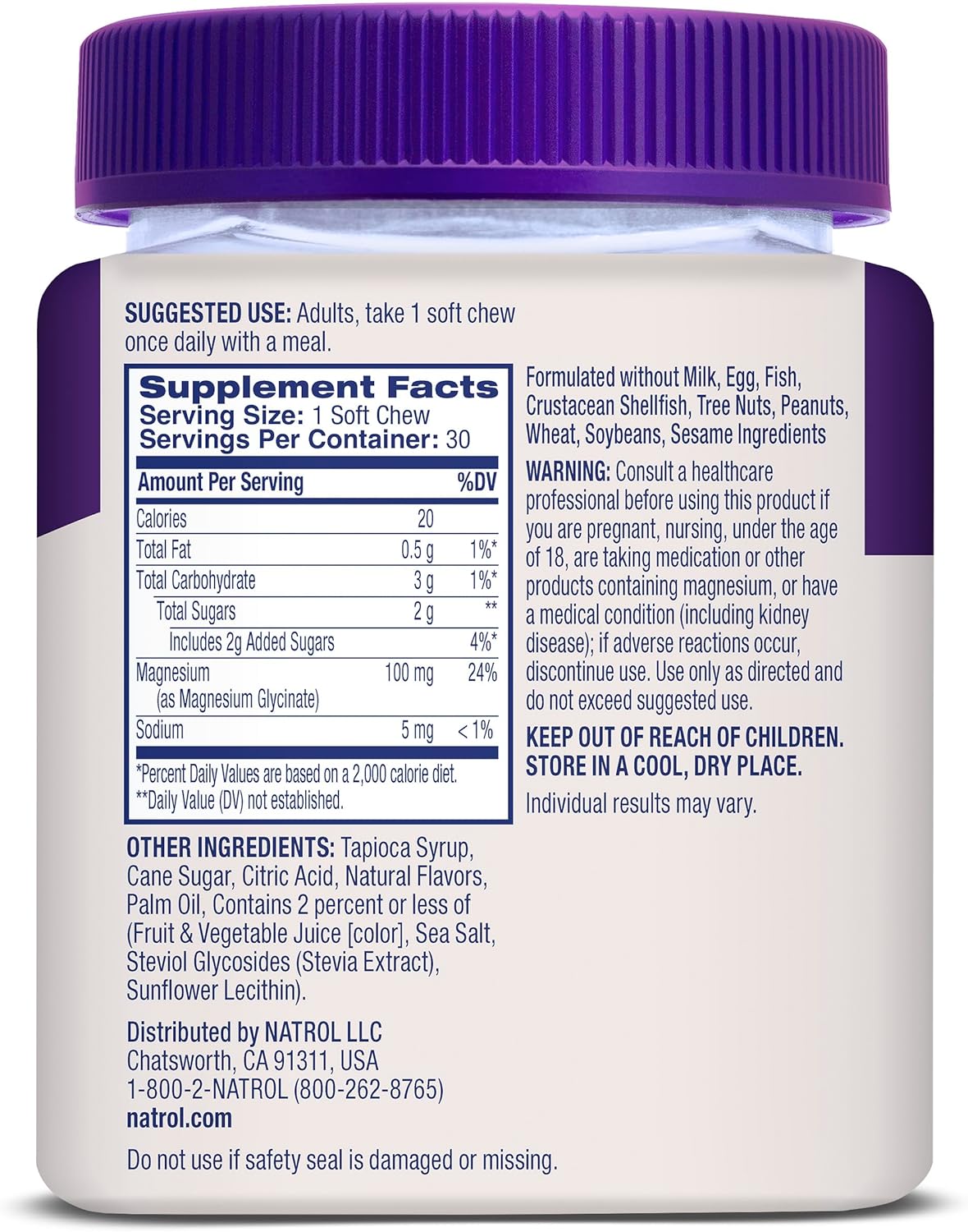 Natrol Glicinato de Magnesio 100mg 30 cápsulas