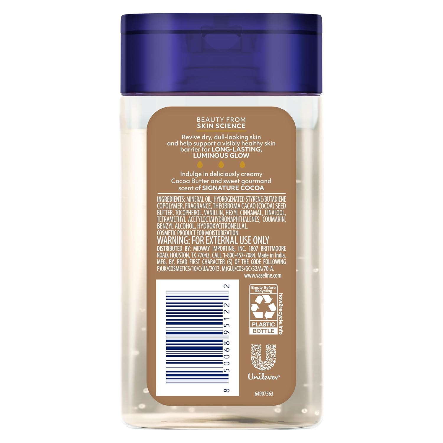 Aceite Vaseline cocoa radiant ultra hidratación 50ml