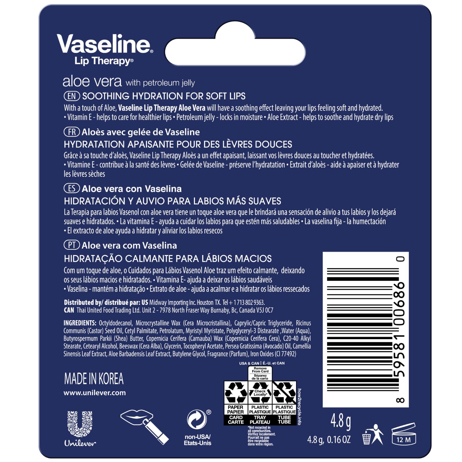 Stick Vaseline Lip Therapy Aloe Vera