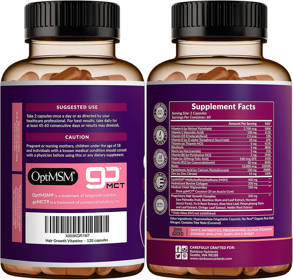 Hair Growth 120 cápsulas Rainbow Nutrients