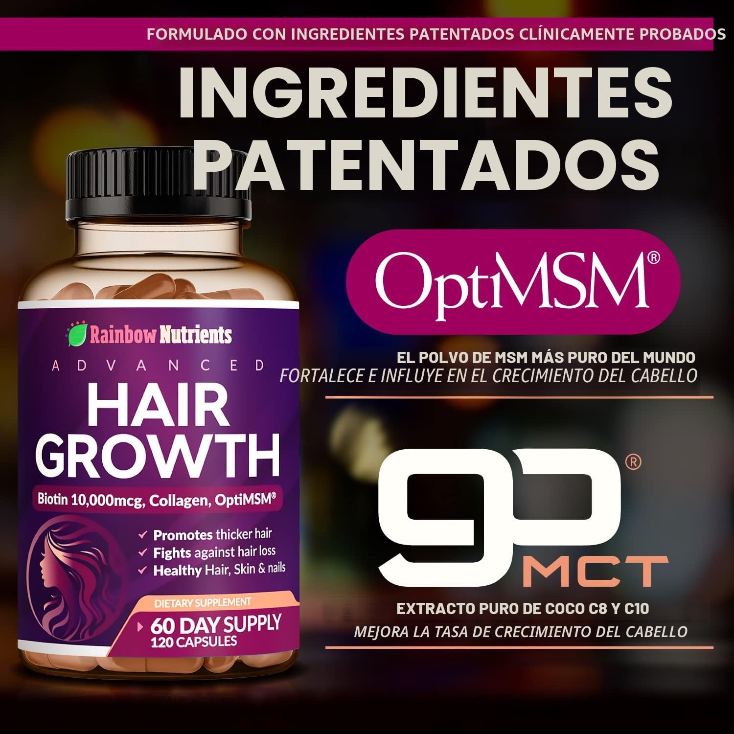 Hair Growth 120 cápsulas Rainbow Nutrients